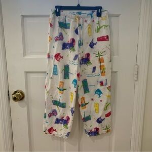Hot Cotton Marc Ware Linen Cotton Blend Beach Theme Wide Leg Pull On Pants L